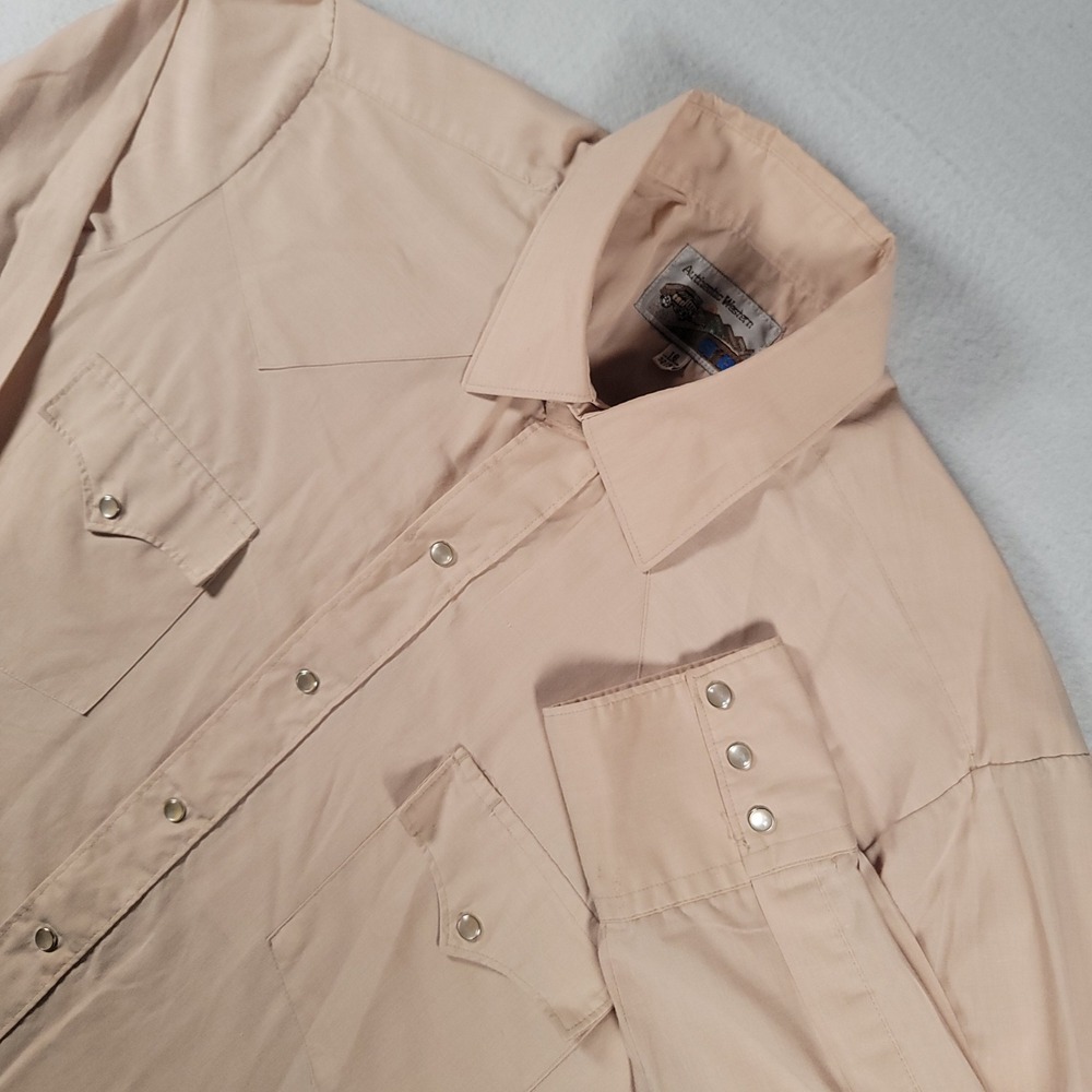 atb Authentic Western Pearl Snap Shirt Mens 16 32/33 Tan Solid Regular Vintage